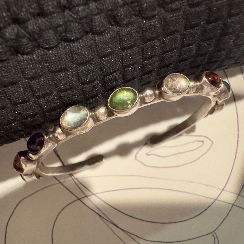 Vintage Navajo Nakai Designer Genuine Gemstone Sterling Silver 925 Cuff Bracelet